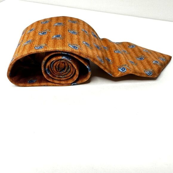 Joseph Abboud Silk Made in Italy Necktie Brown Blue Tie Paisley Mens Workwear - Picture 4 of 7